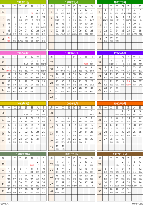 1982年日历